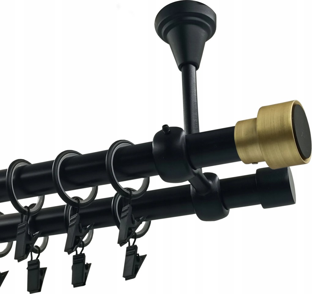 Dupla függönykarnis, Metal, Mennyezetre Szerelhető, 19+19 mm, Matt Fekete, 120 cm, Slick Gold