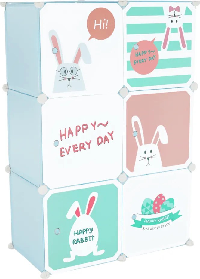 Gyerek szekrény, kék/gyerek minta, EDRIN