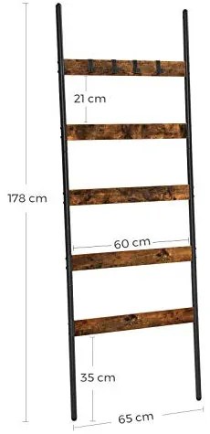 Létra ruhaakasztó, 5 szintes, rusztikus barna 65 cm széles