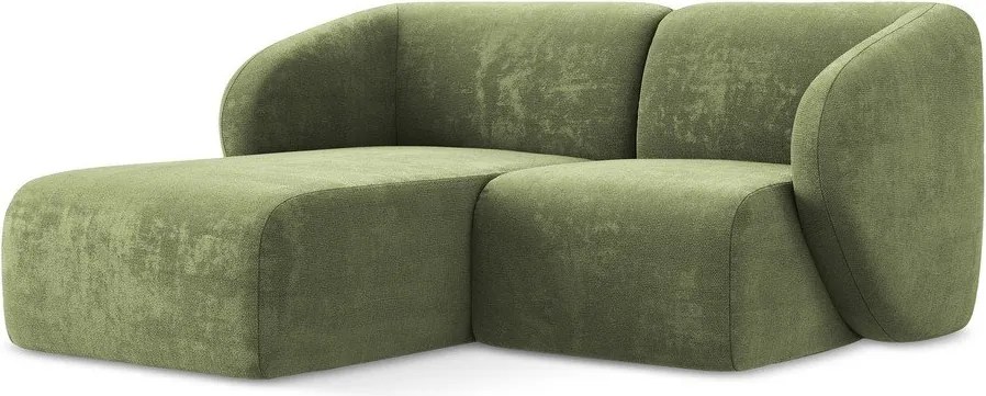Zöld zsenília sarokkanapé (bal oldali-heverő résszel) Lani – Makamii