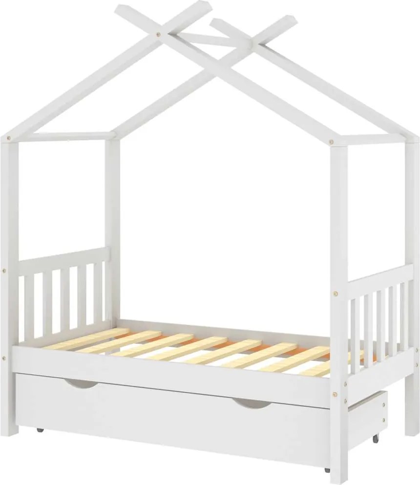 vidaXL fehér tömör fenyőfa gyerekágykeret fiókkal 70 x 140 cm