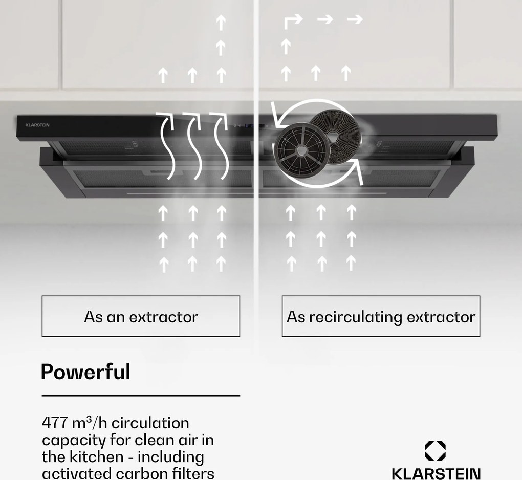 Klarstein Mariana 90 Neo, lapos páraelszívó, 90 cm, 640 m³/h, légelszívás, LED