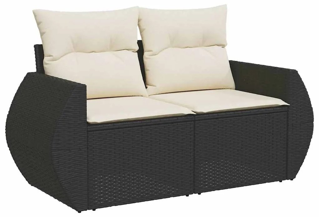 8 részes fekete polyrattan akácfa kerti ülőgarnitúra párnákkal