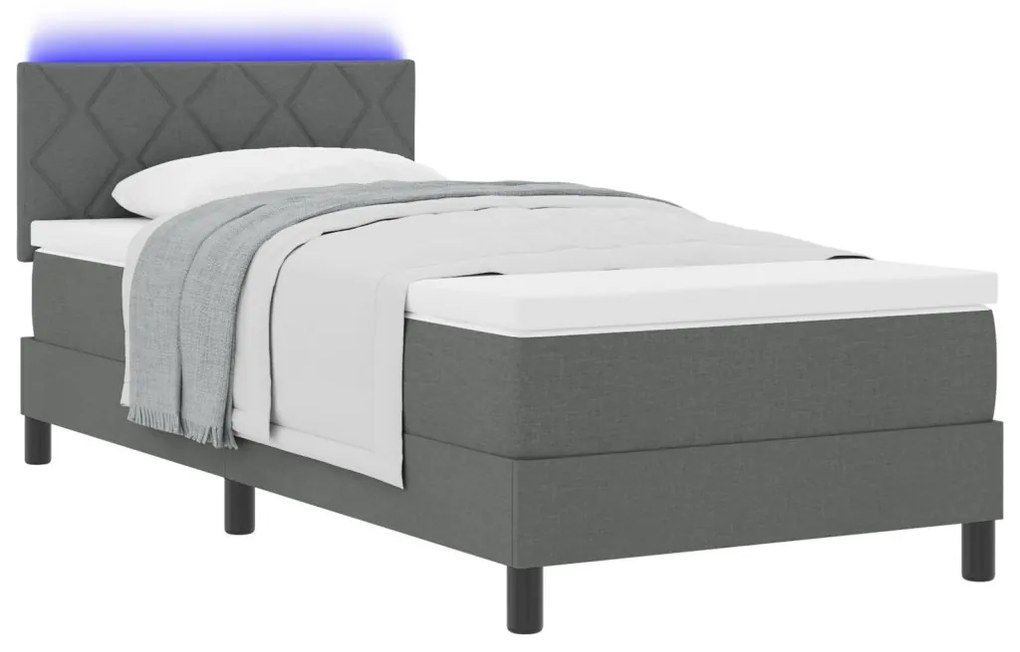 Box Spring Ágy Matraccal &amp; LED Sötétszürke 90x200 cm Szövet