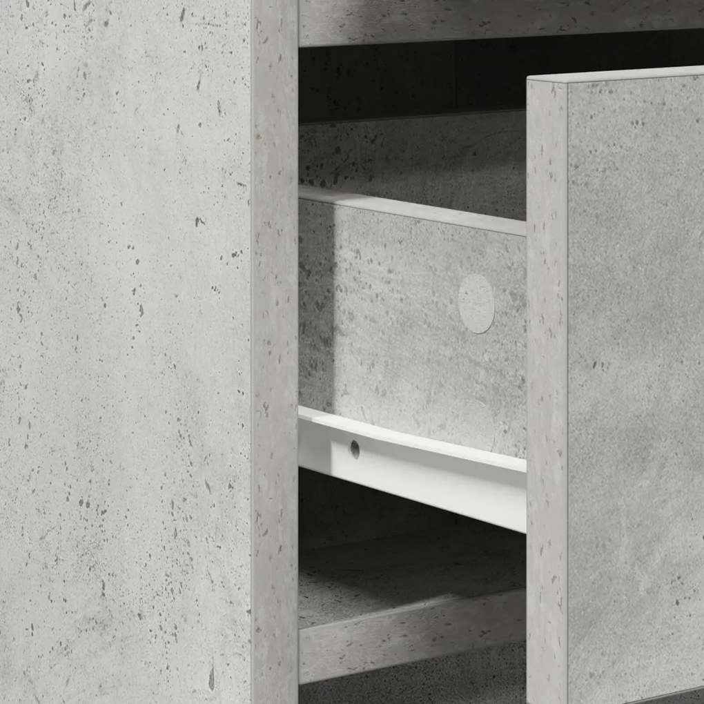 3 darabos sminkasztal szett LED-del, beton szürke, mérnöki fa