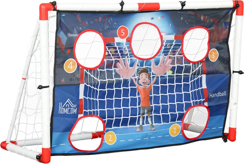 HOMCOM Gyermek Kültéri Kézilabda Kapu, 5 Célzóna, Felfújható Kézilabda, Pumpa, U Alakú Földi Cövekek, Könnyű Váz | Aosom
