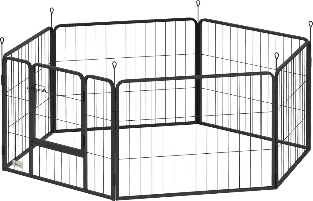 PawHut Kiskutya Játszókerítés 60 cm Magas, 6 Darabos DIY Kutya Játszókerítés Ajtóval, Szabadon Kóborló Kerítés Kistestű Kutyák Számára, Acél, Szürke |