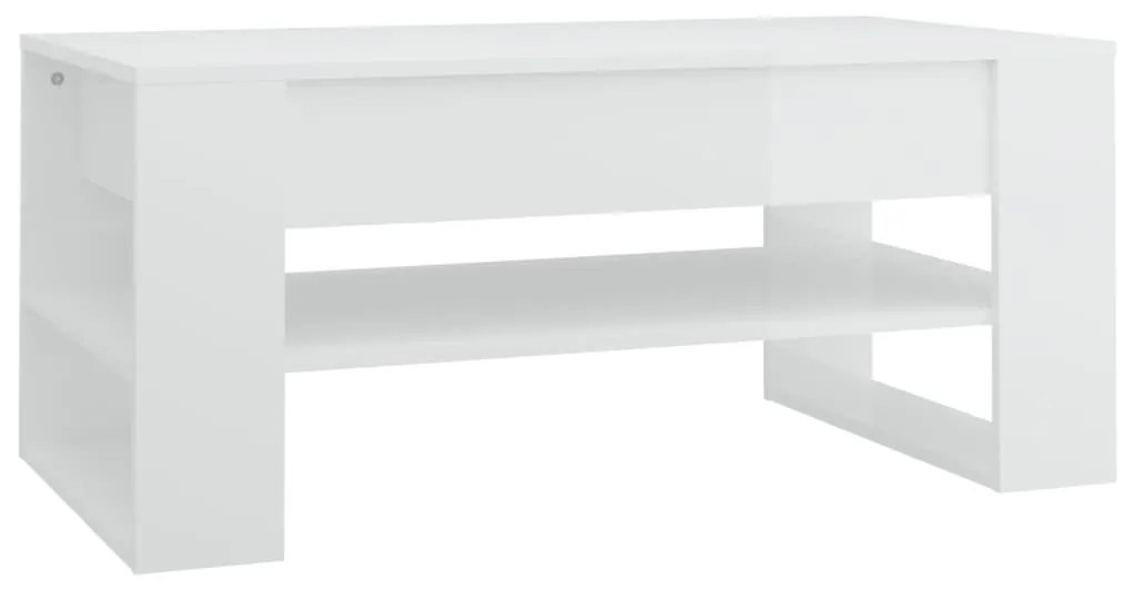 Magasfényű fehér szerelt fa dohányzóasztal 102x55x45 cm