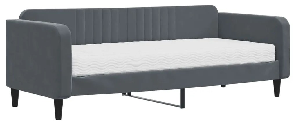 sötétszürke bársony heverő matraccal 90 x 200 cm