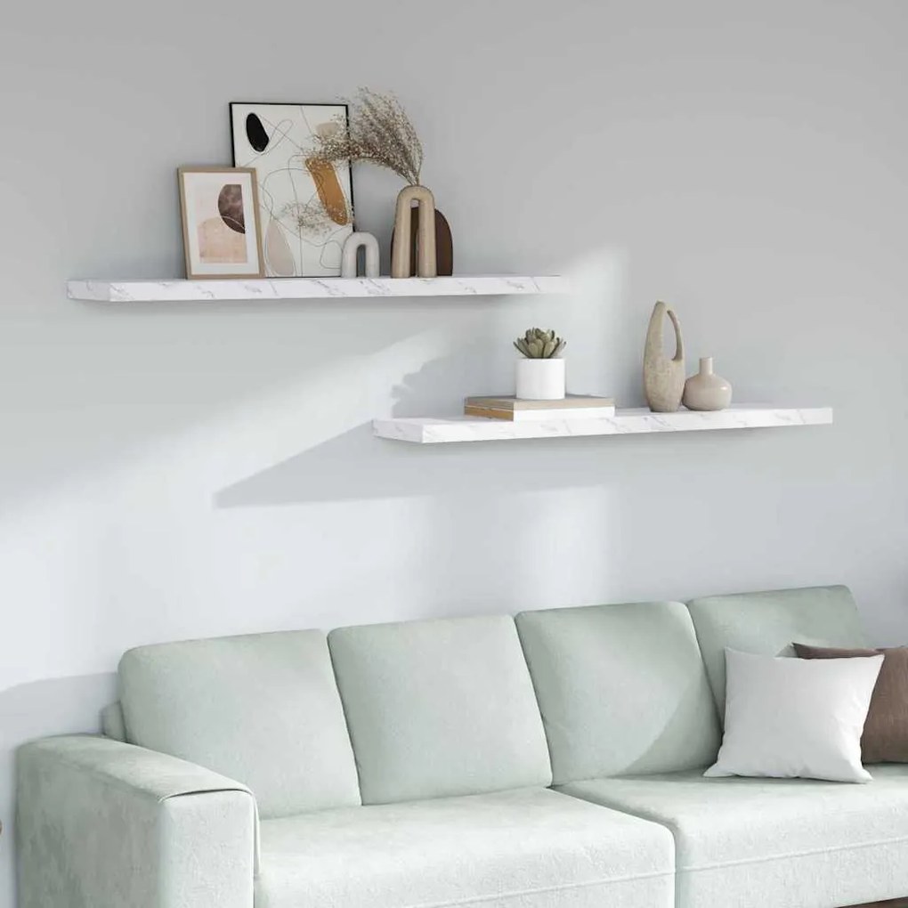 vidaXL Falpolc tárolóval 2 pcs Fehér márvány 120 x 23,5 x 4 cm Faanyag