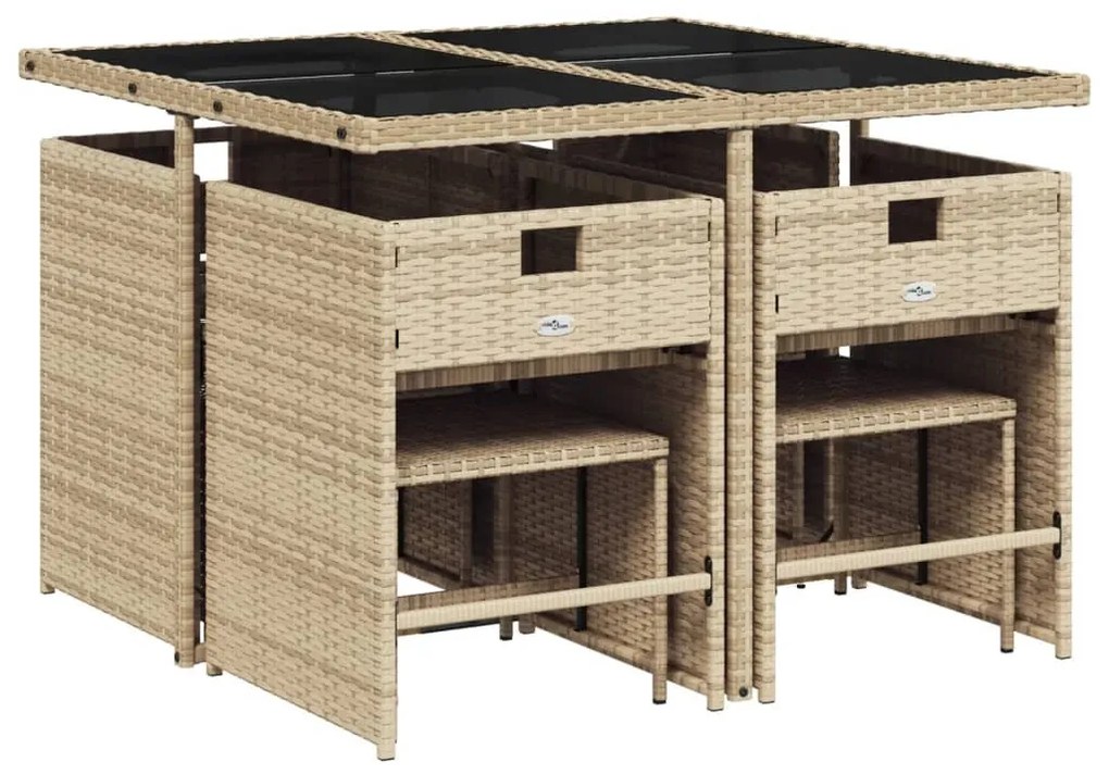 9 részes vegyes bézs polyrattan kerti étkezőgarnitúra párnákkal