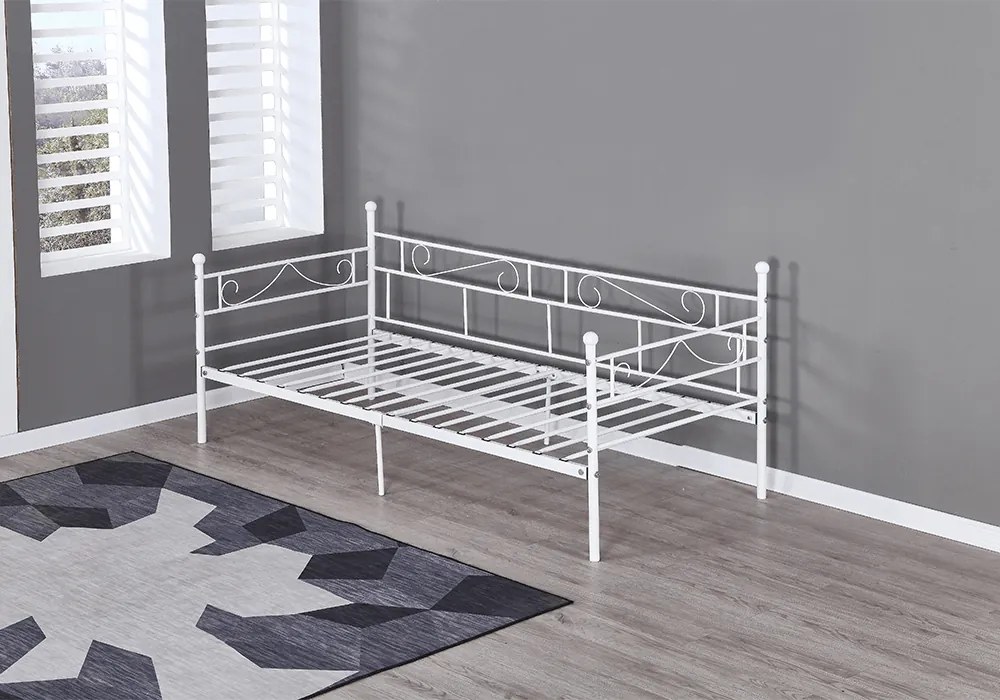 Fém kanapé - egyszemélyes ágy, fehér, 90x200, ROZALI