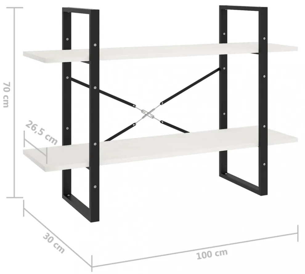 kétszintes fehér tömör fenyőfa könyvszekrény 100 x 30 x 70 cm