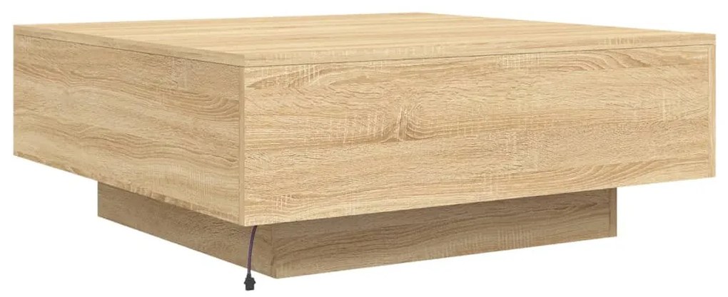 sonoma tölgy színű dohányzóasztal LED-lámpákkal 80 x 80 x 31 cm