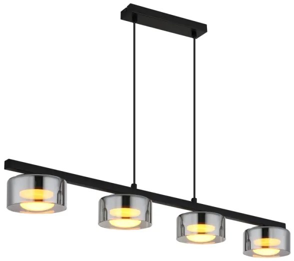 Globo 16055-4HS - LED Csillár zsinóron HIGGINS 4xGX53/6W/230V füstös/fekete