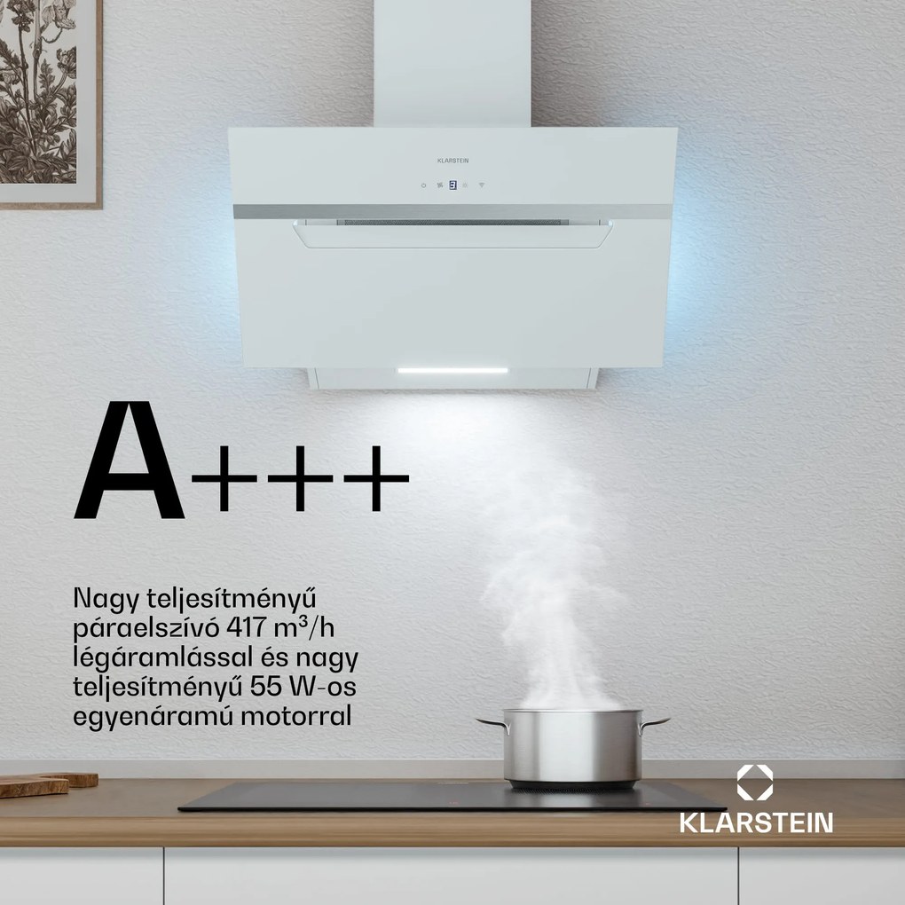 Klarstein BigBite fej nélküli páraelszívó | Kivezetéses és keringtetéses üzemmód | Biztonsági üveg | 417 m³/h | 60 cm