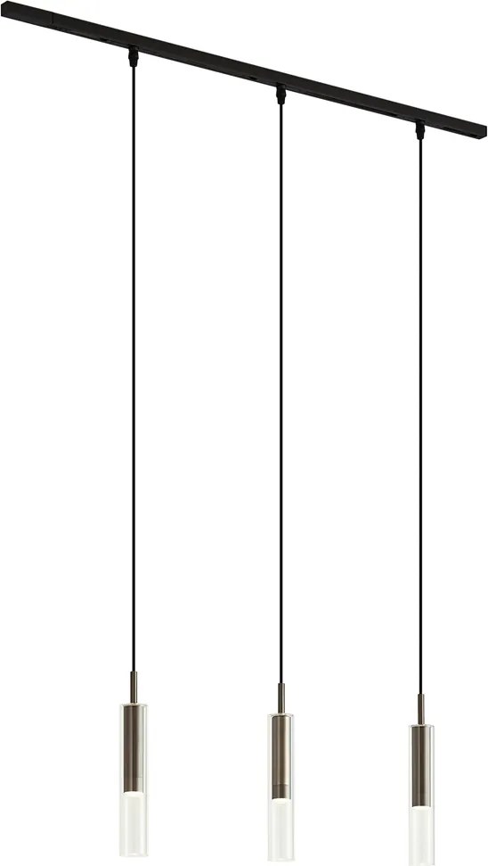 Modern fekete sínrendszer 3 függőlámpával, fegyverszürke, 1 fázisú - Slimline Loyce