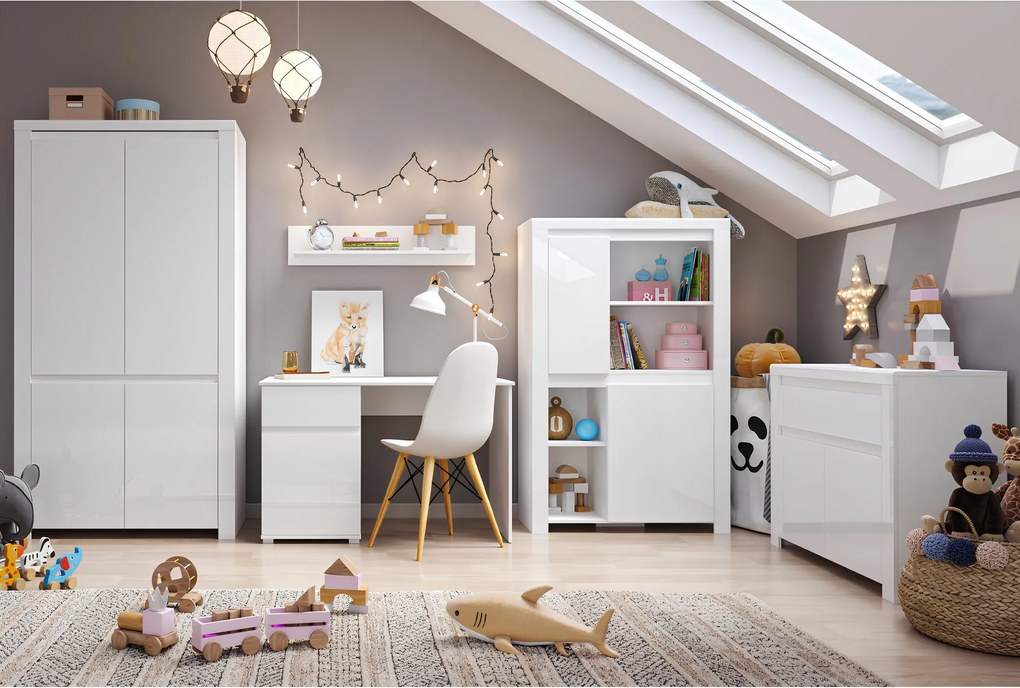 Szekrény 4D, fehér fényes, LINDY