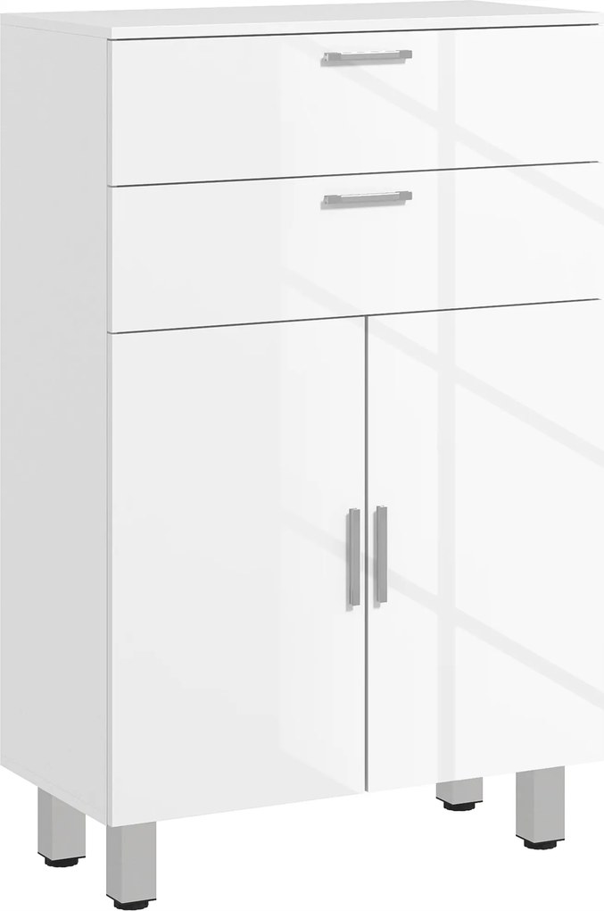 kleankin Modern Fürdőszobai Segédszekrény 2 Fiókkal, Állítható Polcokkal - Fürdőszobai Tárolóegység Nappalihoz, Hálószobához, Antitippert 35 kg, 60x30