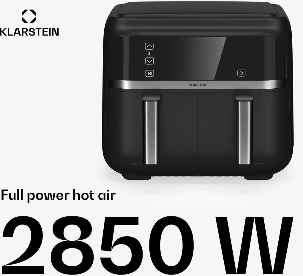 Klarstein VitaFry Duo, forrólevegős fritőz, 2850 W, 7,6 l, 2 főzőzóna, 6 program