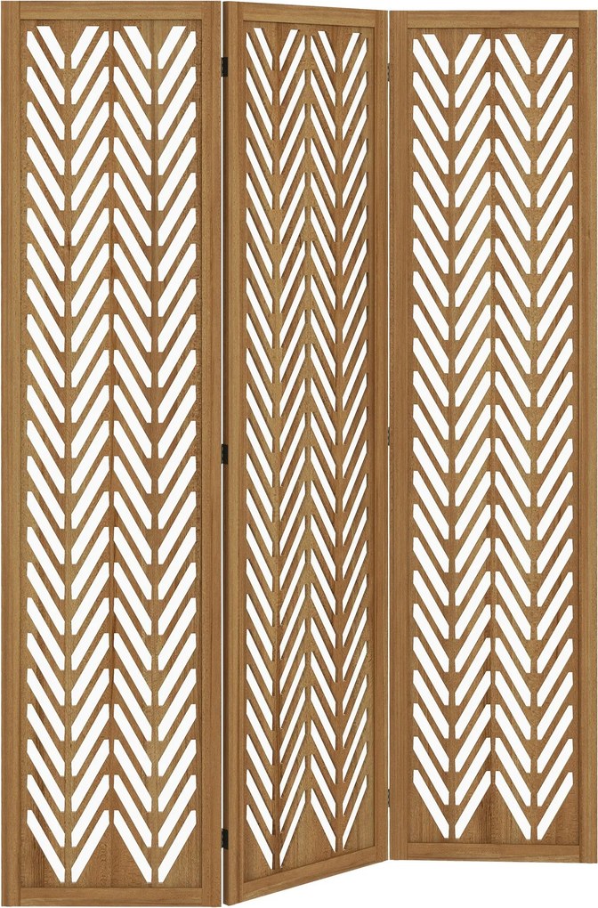 HOMCOM 3-paneles Összecsukható Szobai Elválasztó 120x1.7x170 cm Természetes Fa Geometrikus Mintával Irodához és Hálószobához | Aosom