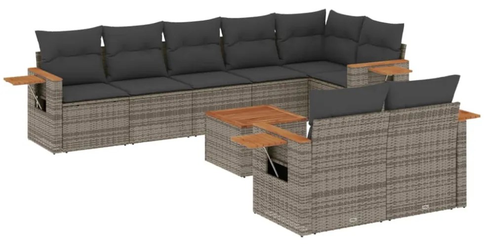 9-részes szürke polyrattan kerti ülőgarnitúra párnákkal