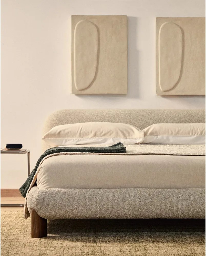 Bézs kárpitozott franciaágy ágyrács nélkül 160x200 cm Odina – Kave Home