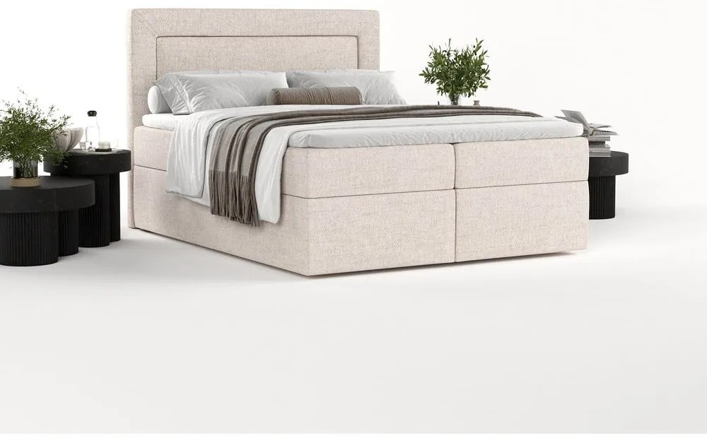 Bézs ágyneműtartós boxspring ágy 140x200 cm Imagine – Maison de Rêve