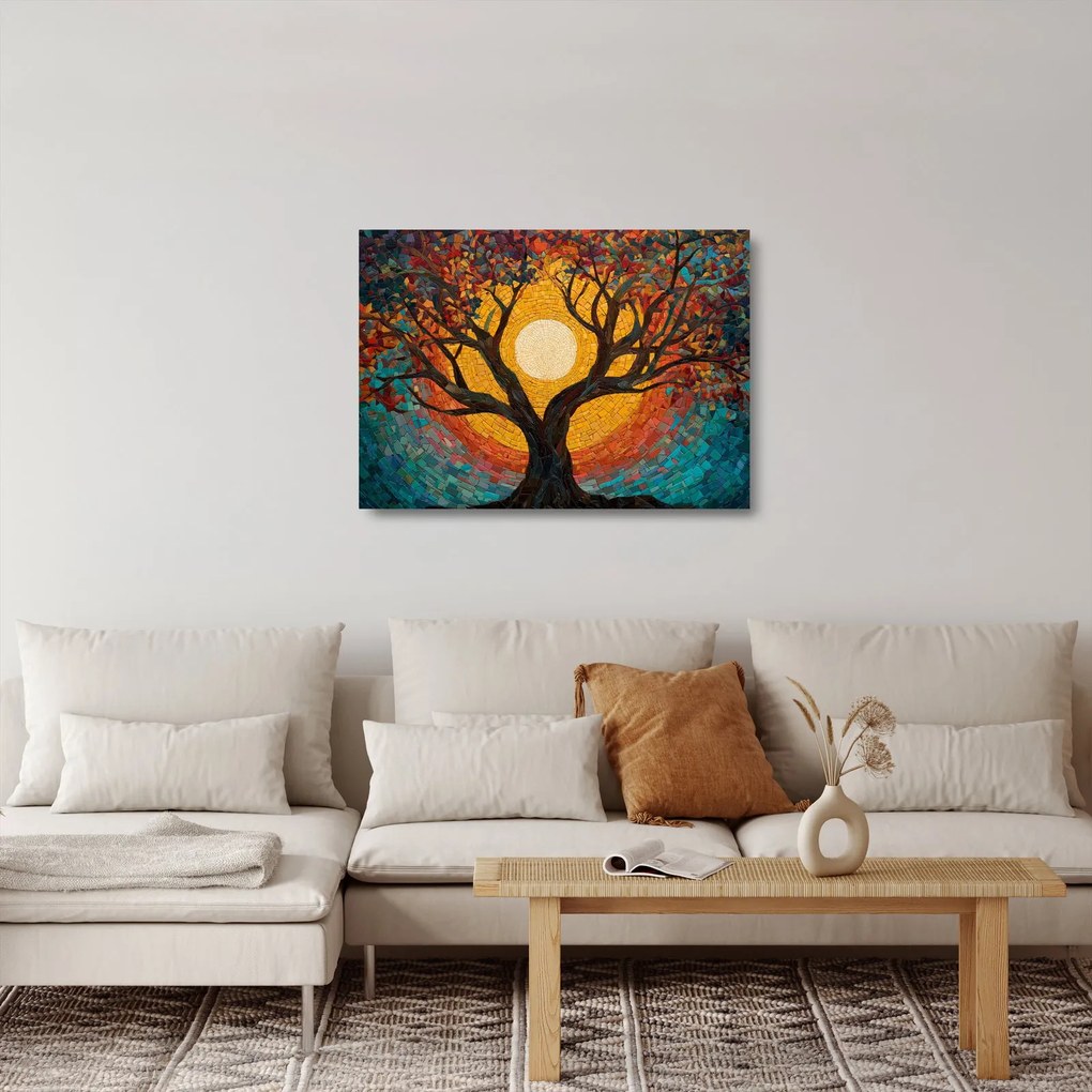 Üveg kép - Nap az élet fájának koronájában (70x50 cm)