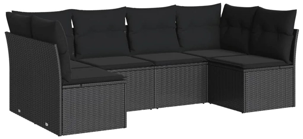 vidaXL 6 részes fekete polyrattan kerti ülőgarnitúra párnákkal