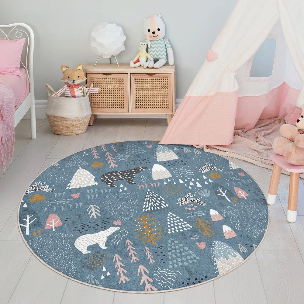 Kék mosható gyerek szőnyeg ø120 cm Forest Land – Mila Home