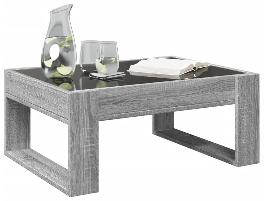 Szürke sonoma végtelen hatású LED-es dohányzóasztal 70x53x30 cm