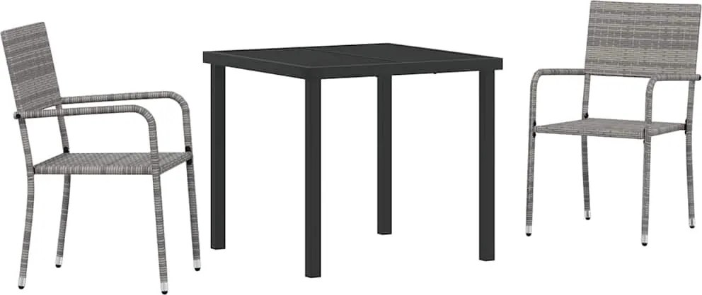 vidaXL Kert étkező szett párnával 3 pcs Szürke polirattan