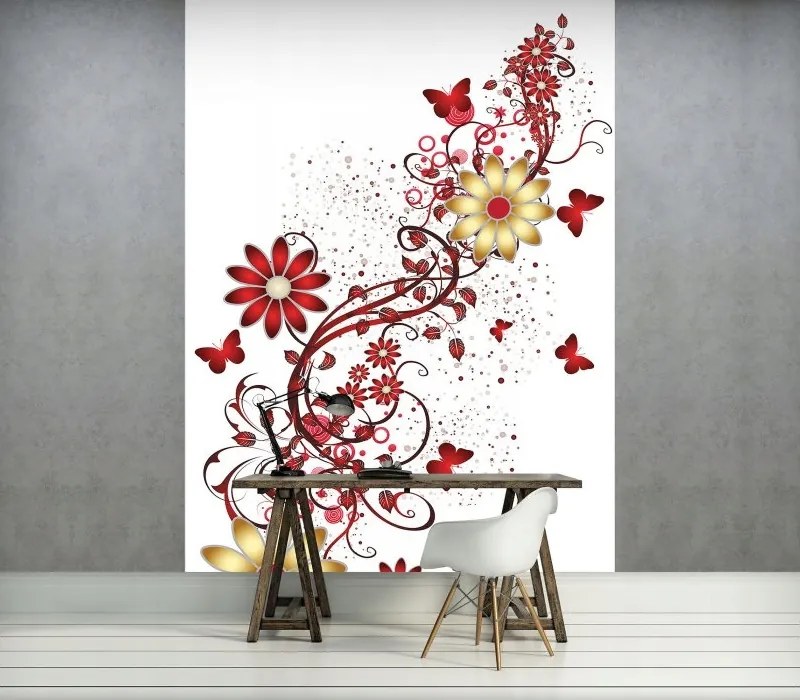 Flizelin fotótapéta Virágok és pillangók vidám design 184x254 +ragasztó