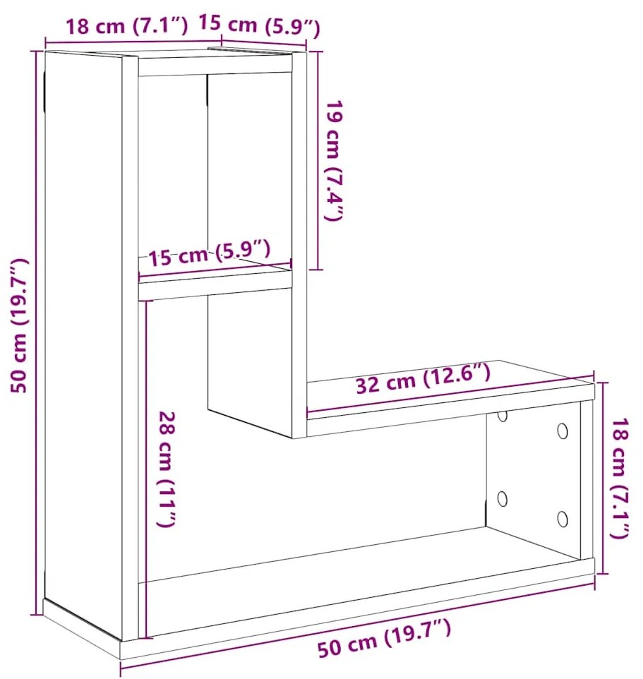2 db antik fa színű szerelt fa fali kockapolc 50x15x50 cm