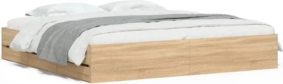 vidaXL sonoma tölgyszínű szerelt fa ágykeret 200 x 200 cm