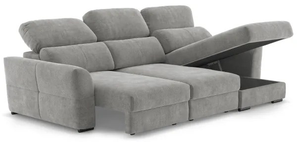 Univerzális kihúzható háromszemélyes sarokkanapé tárolóval TRENTO világosszürke