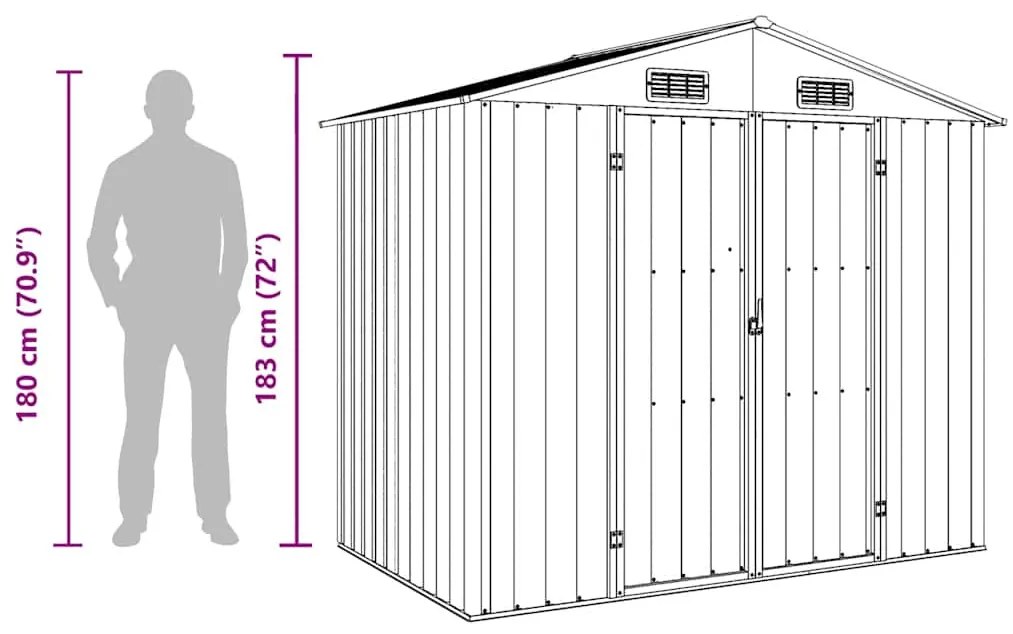 szürke horganyzott acél kerti fészer 205 x 129 x 183 cm