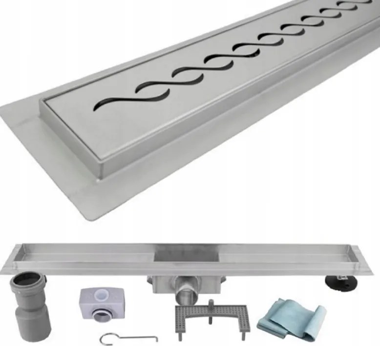 Lineáris zuhanyfolyóka 100 cm alacsony beépítés 52 mm Hullám mintás