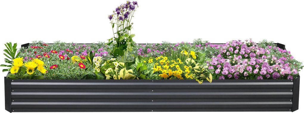 Outsunny Emelt Ágyás Acél, Növényágyás Hidegkeret Kertágyás Ültetődoboz, 241x90.5x30cm Kert Teraszhoz, Virágokhoz, Növényekhez, Gyümölcsökhöz, Zöldség