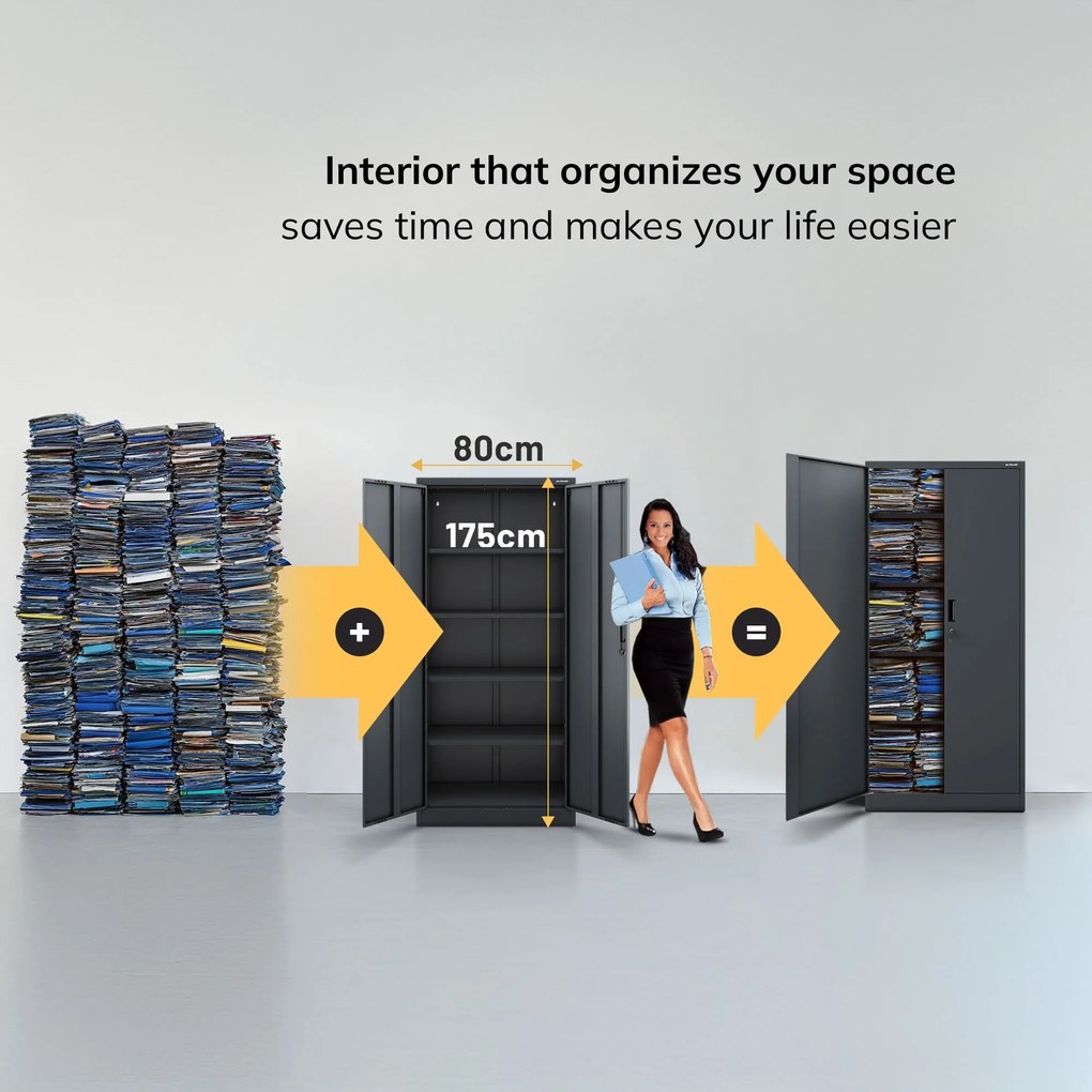 Fém szekrény JAN Compact 1750 x 800 x 400 mm, antracit