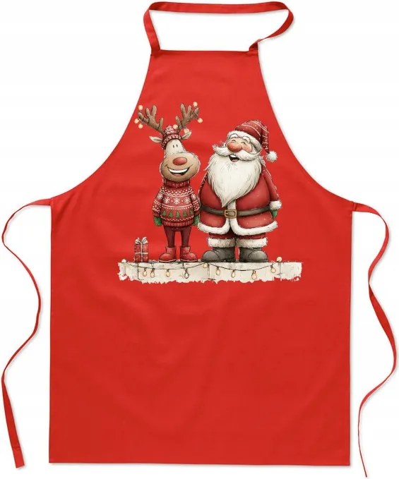 Konyhai kötény Vidám Mikulás rénszarvas karácsonyi ajándék