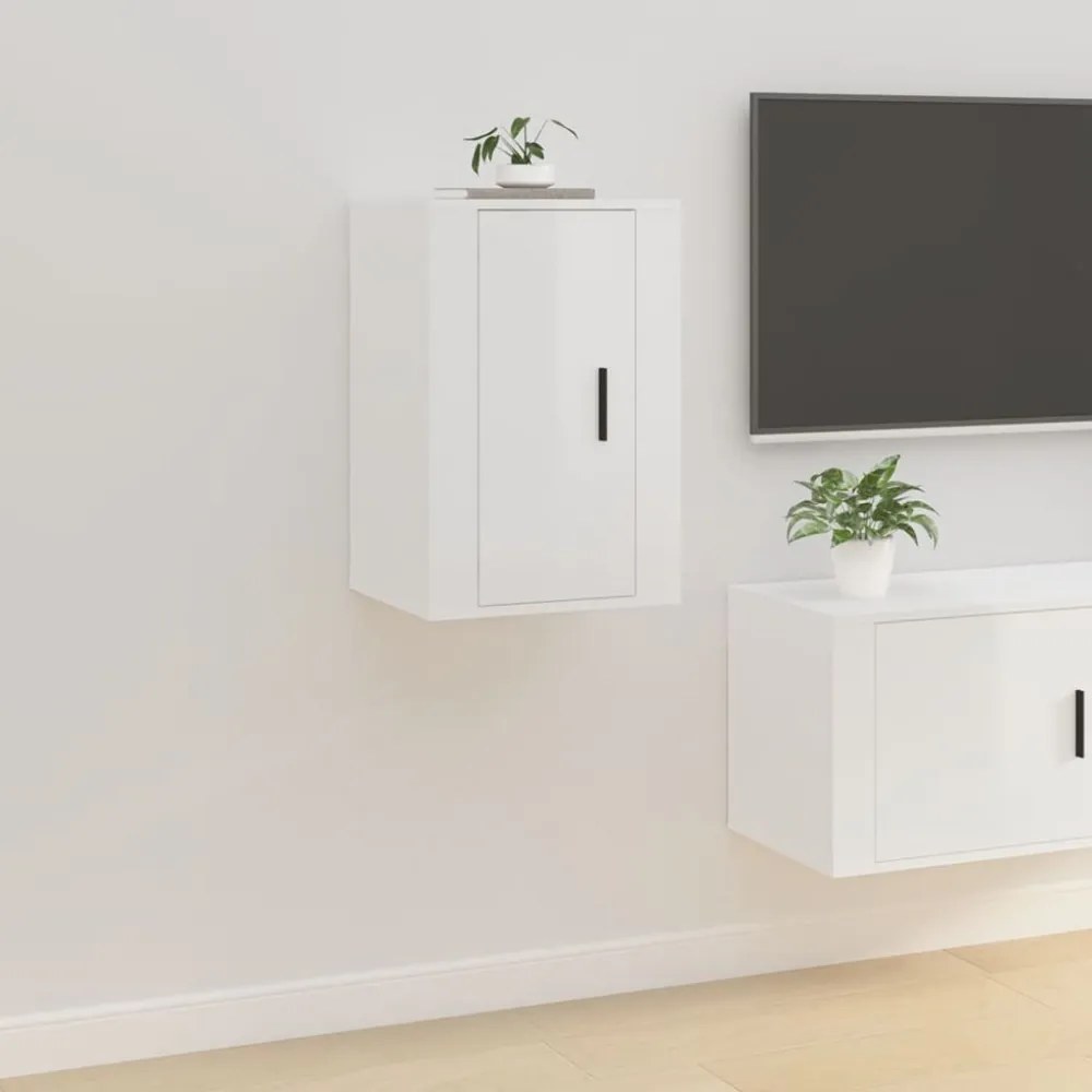 2 db magasfényű fehér fali TV-szekrény 40x34,5x60 cm