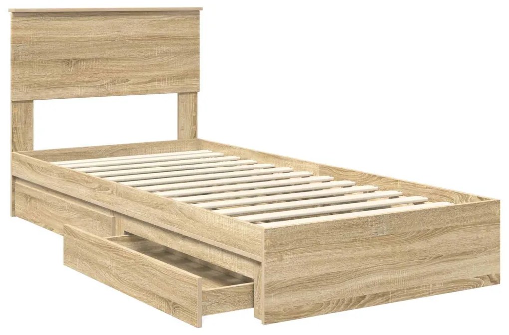 vidaXL Tárolós Ágy fejtámlával Sonoma tölgy 90 x 200 cm Faanyag