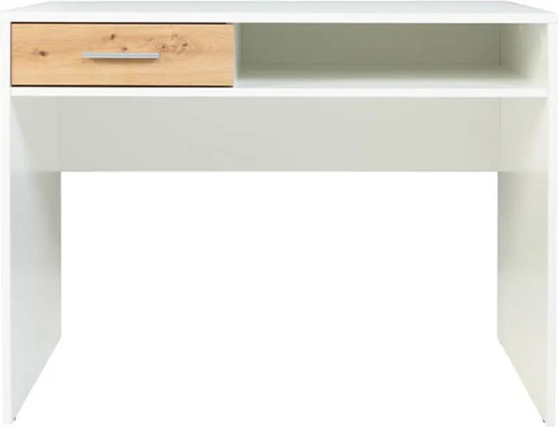 Íróasztal fehér színben, tölgy fiókkal, 100x59 cm