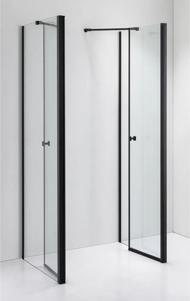 Stuxi Roma Black 90x100 falsíkra szerelhető 3 oldalú kétszárnyú nyílóajtós zuhanykabin 6 mm vízlepergető biztonsági üveggel, matt fekete elemekkel, 195 cm magas