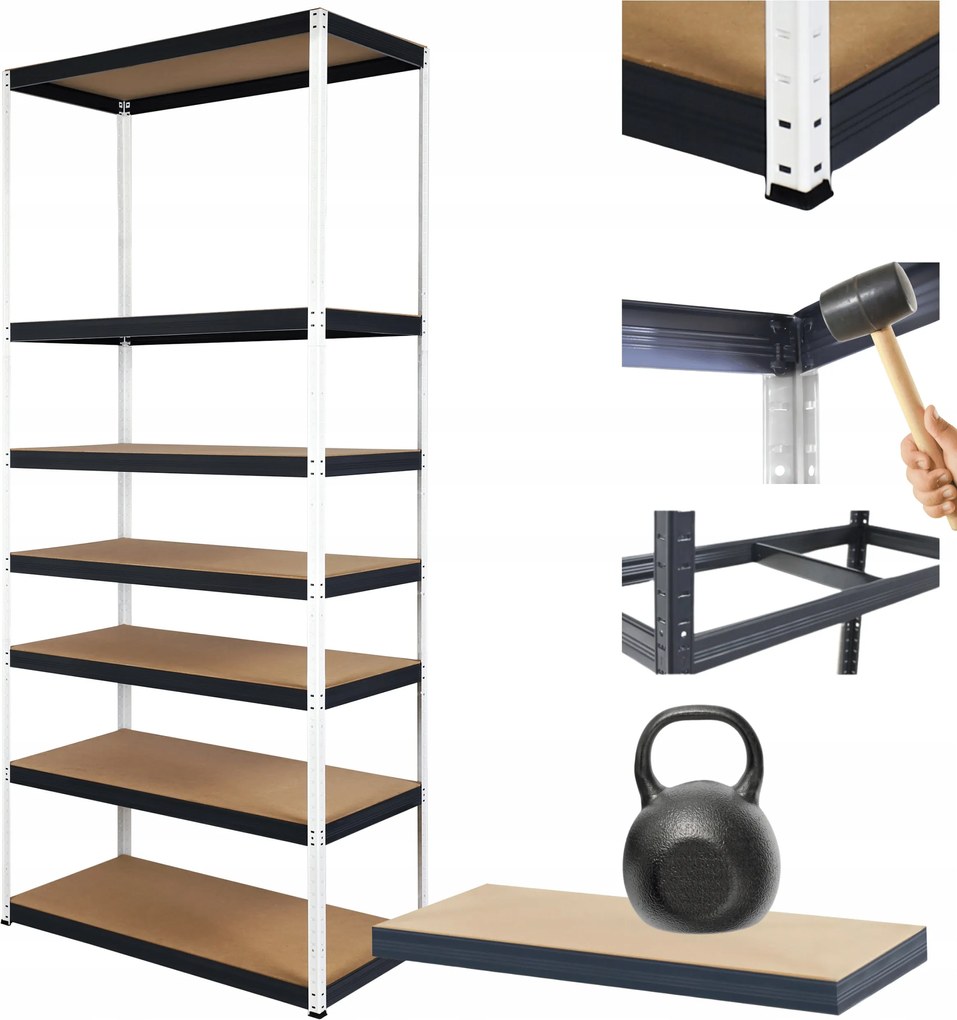 Tárolószekrény fém állvány Helios 270x100x35cm 7Px175kg Tömör