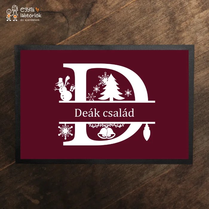 Monogramos karácsonyi mintás - egyedi neves lábtörlő (Válassz szállítási opciót: Extra szállítást kérek (7 munkanapon belül), Válassz méretet: 75*55 c