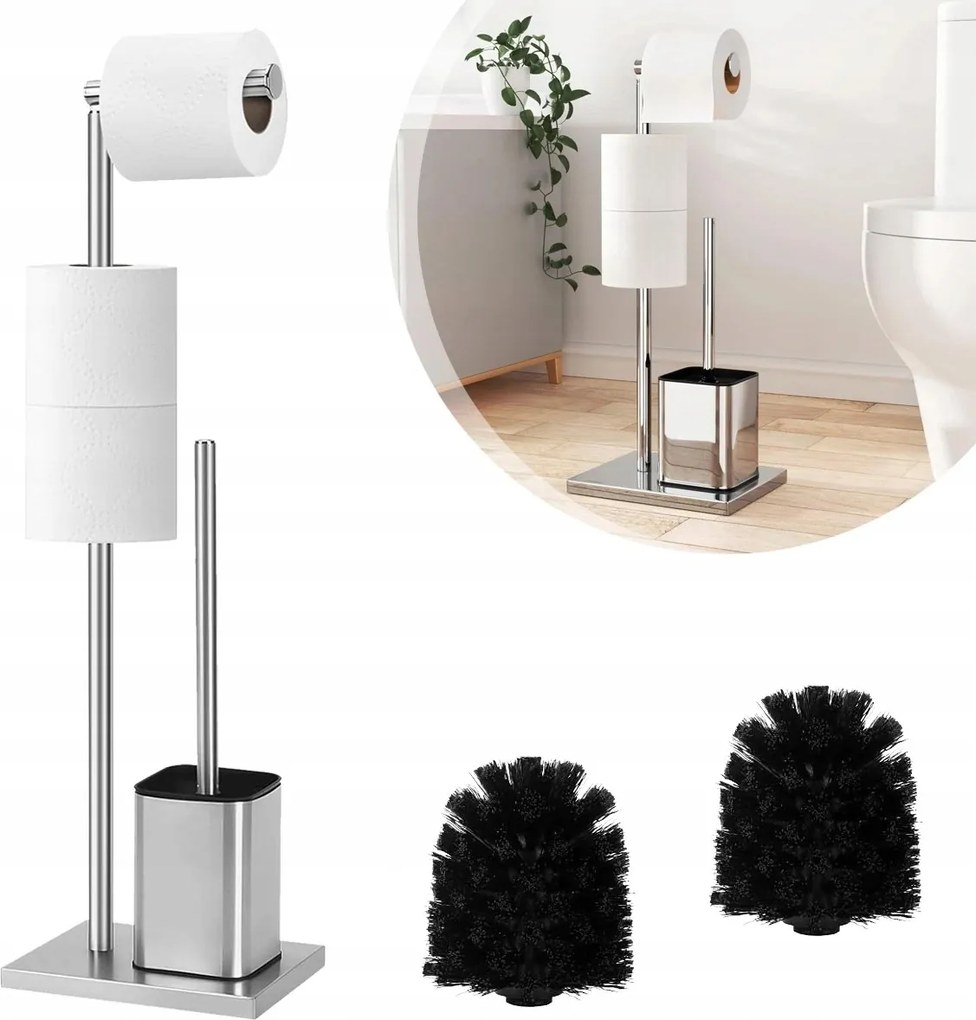 Wc-papír Tartó Állvány És Wc Kefe Ezüst Rozsdamentes