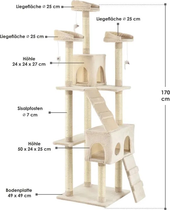 Macska kaparó fekvőhely 170 cm házikó/oszlop